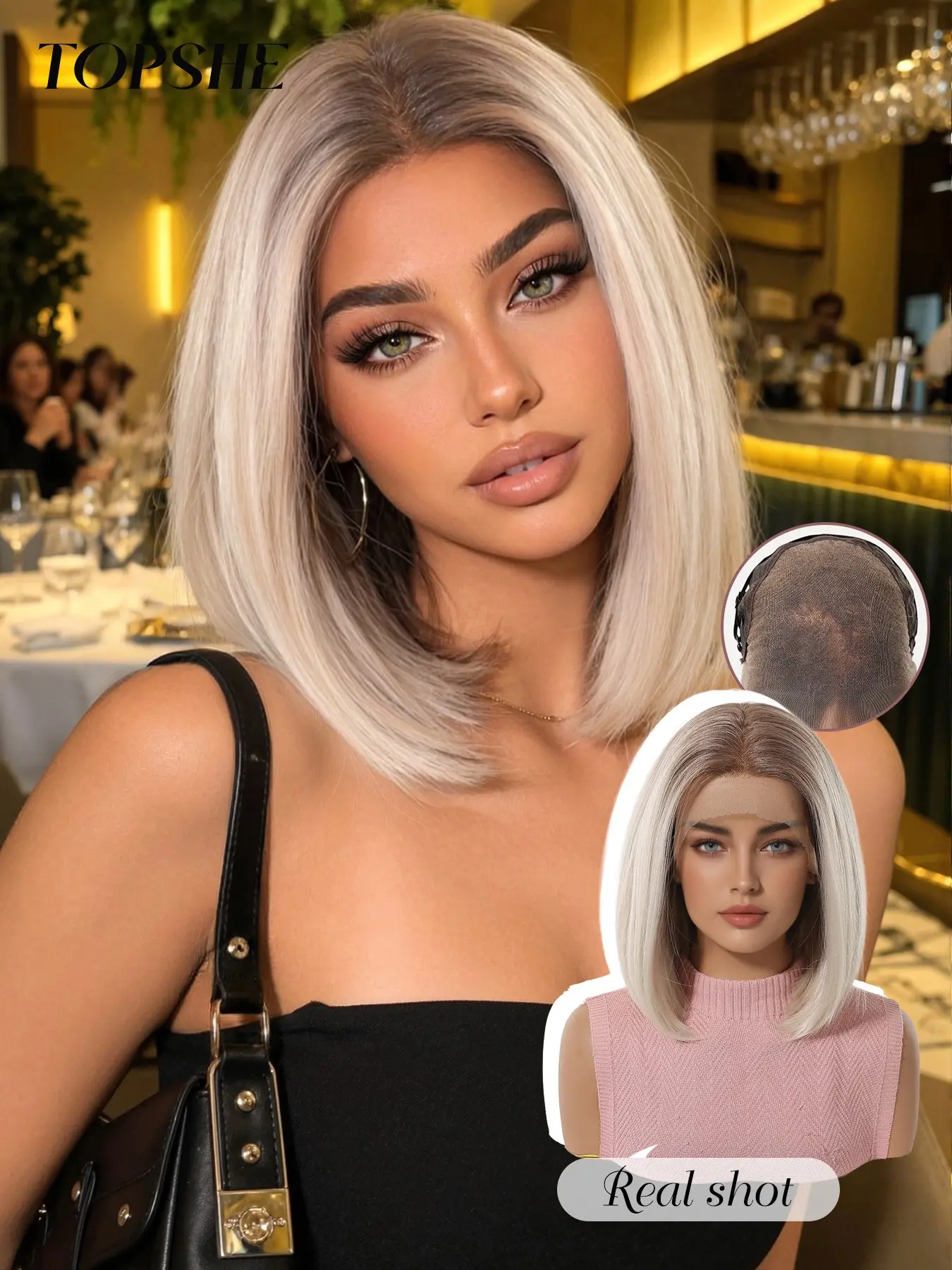 Topshe Root Gradient Bob Wig, Non-Reflective Front Lace, Skin-Tone Edge, Beginner-Friendly Full Headpiece, All Seasons, Lace Frontal Bob