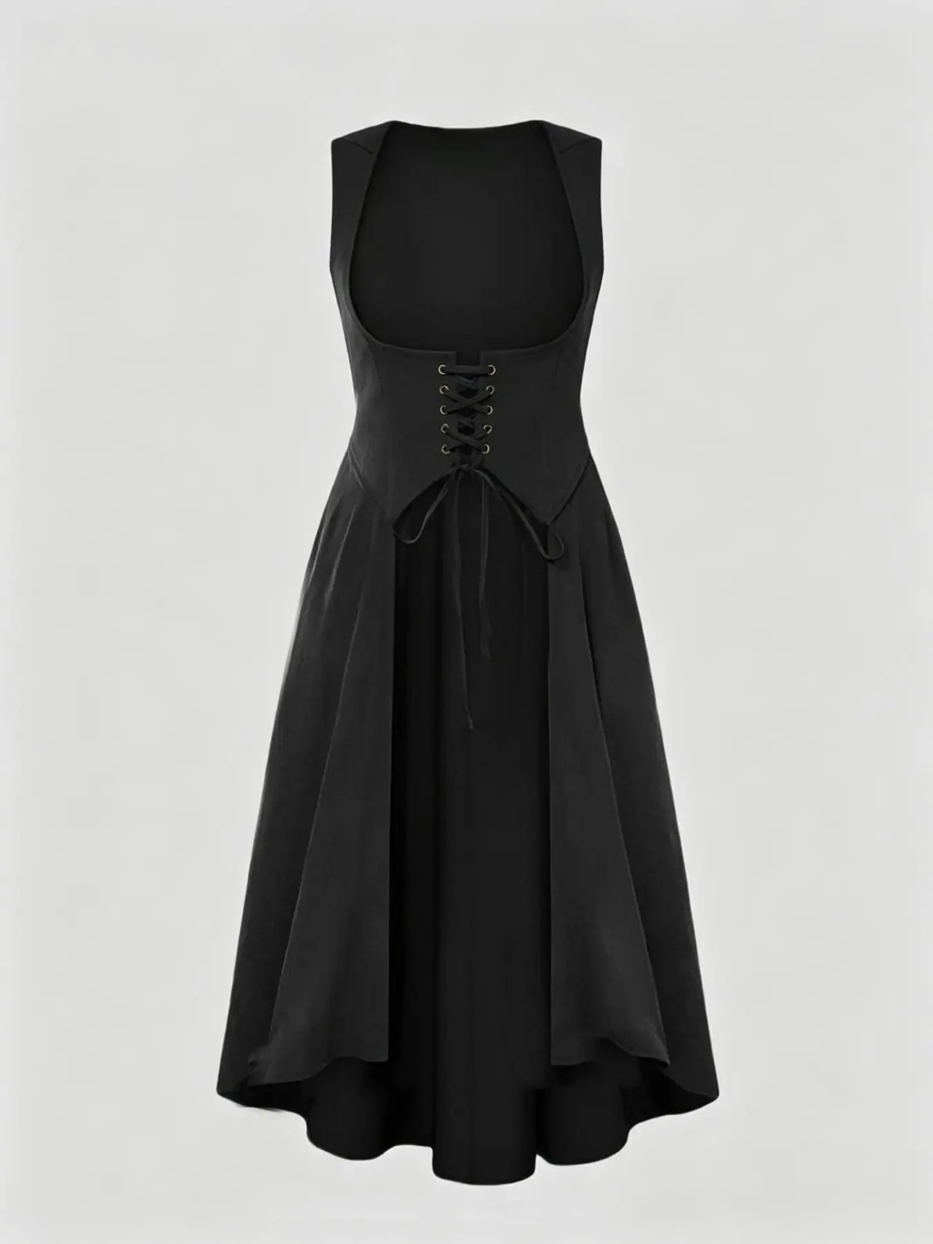 Dark Gothic Sleeveless Hooded Waistcoat, Vintage Tie-Waist Asymmetrical Dress Coat, Perfect for Halloween, Retro Market, Daily Wear