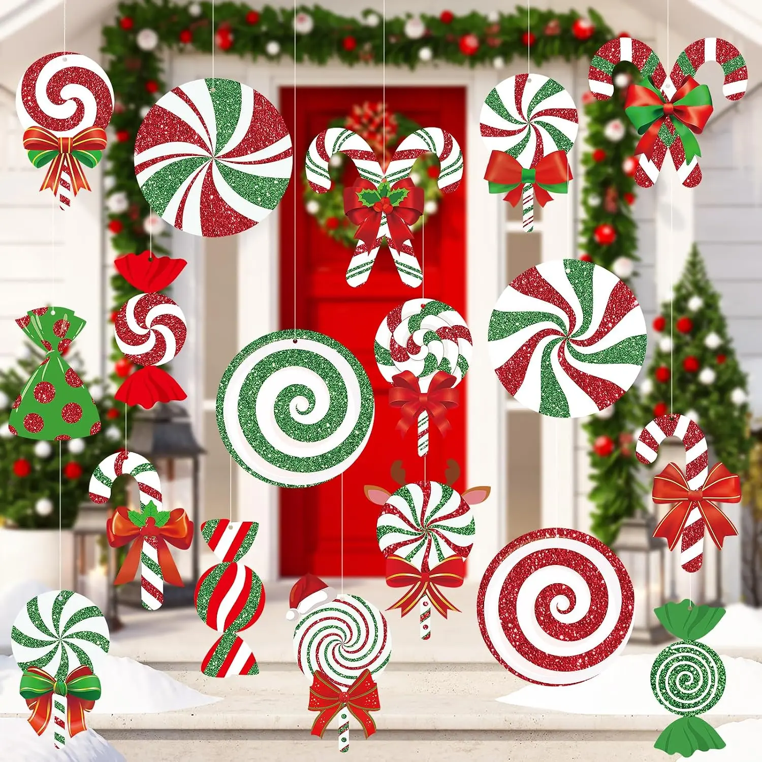 18 count Candy Christmas Decorations Outdoor Large  Candy Cane Paper Ornaments Merry Xmas Peppermint Signs Decor Double Sided Printing for Outside Yard Tree Indoor  Office Winter Holiday Party
