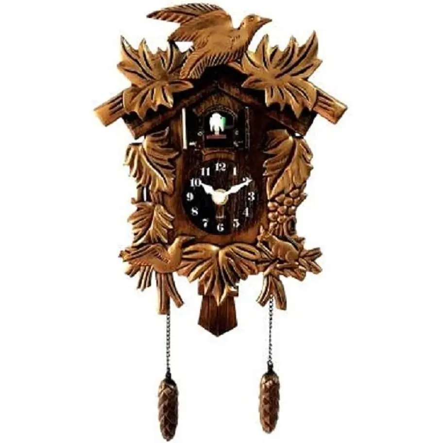 Vintage Cuckoo Wall Clock with Chiming Singing Bird Classic Brown Resin Home Decor Christmas Gift
