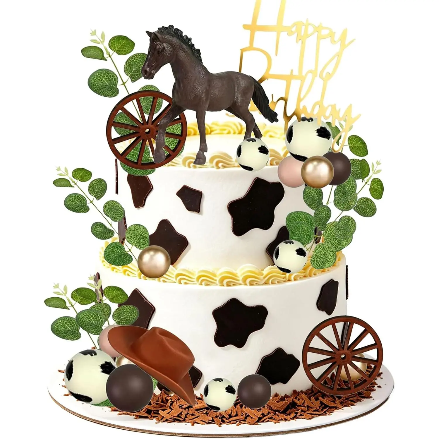 Horse Birthday Cake Topper, Western Rodeo Cowboy-Cowgirl Themed Cake Decor for Birthday, Baby Shower Party Supplies