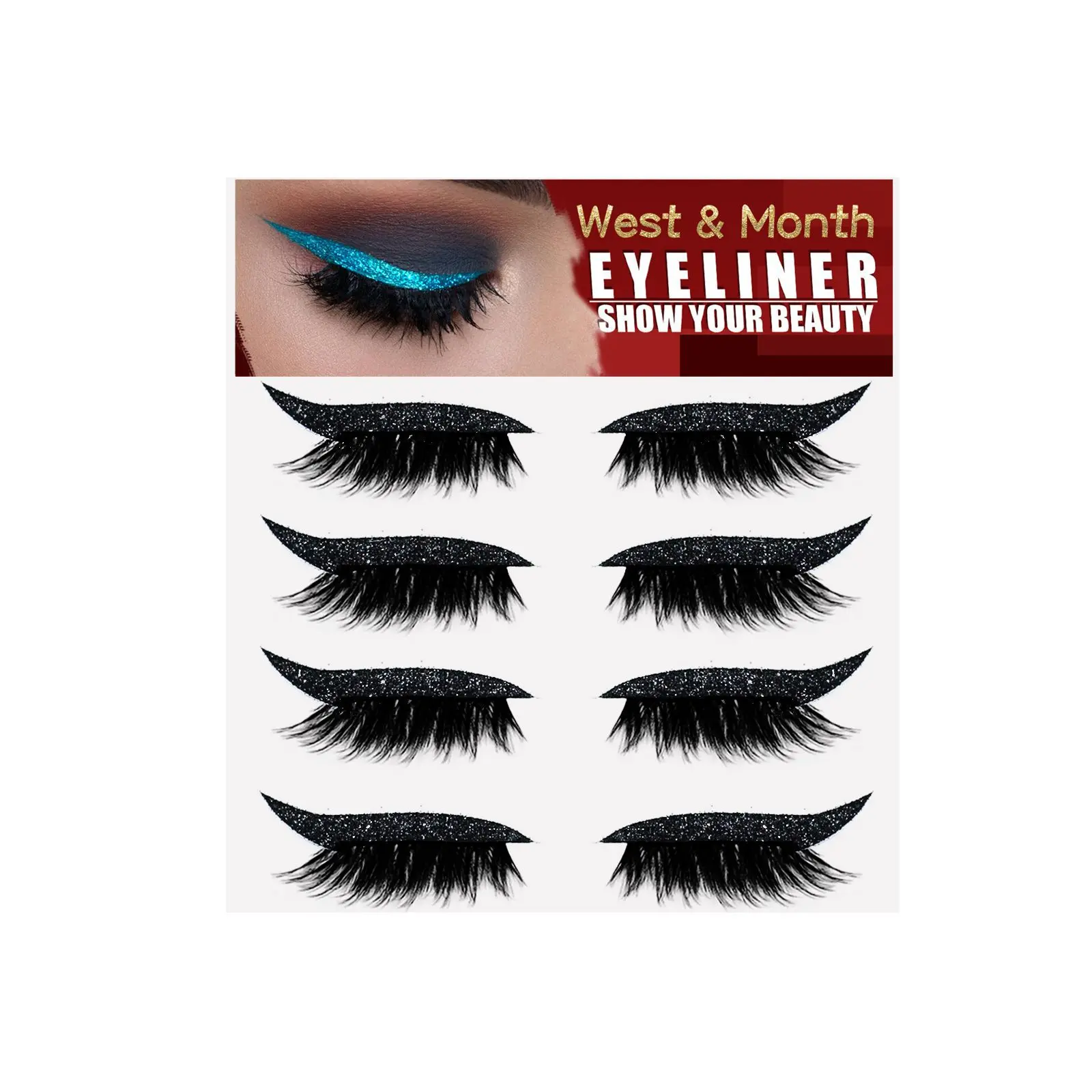West&Month  European And American 4 Pairs Of Eyelash Eyeliner Stickers, Glue-Free Self-Adhesive Gel Strips, Curling False Eyelashes kavi lashes
