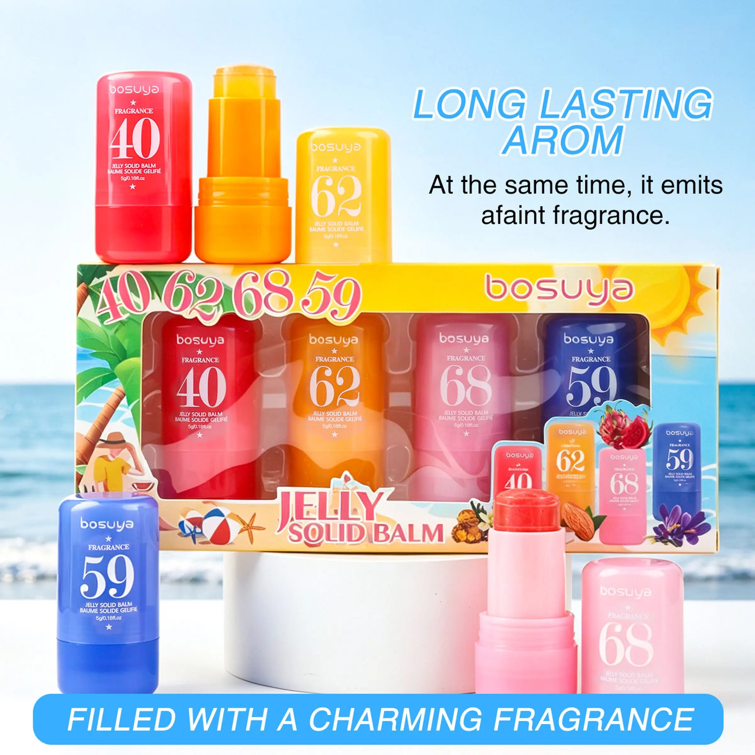 Portable Travel Solid Perfume Stick Aroma, Deodorant Bar, Body Deodorizer, 4 Scents, Amber Vanilla, Caramel Almond, Dragon Fruit, Sugar Violet, Long-Lasting Fragrance