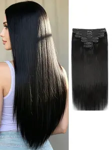 8 Pcs  Human Hair Set Clip-In Extensions with 18 Clips, Natural Black #1B, 14-28 Inch Straight Double Weft, Fit All Hair Types & Scalps, Add Volume & Length, Instant Hairstyle, Realistic Hairpieces