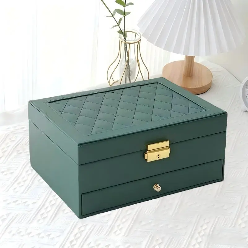 Luxury High-End Jewelry Organizer Box, Leather Material, Lockable Design, Ideal for Earrings, Necklaces, Bracelets, Valentine's Day Gift