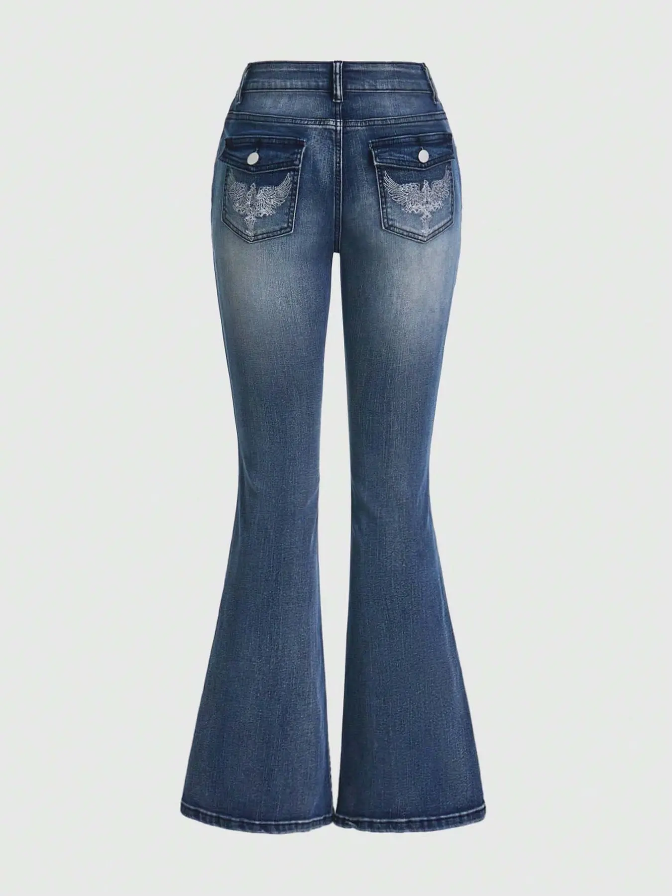 Y2K Retro Vintage Punk Style Women's Mid-Waist Embroidered Slim Fit Bootcut Jeans, Casual All-Season Plain Surface Denim Jeans