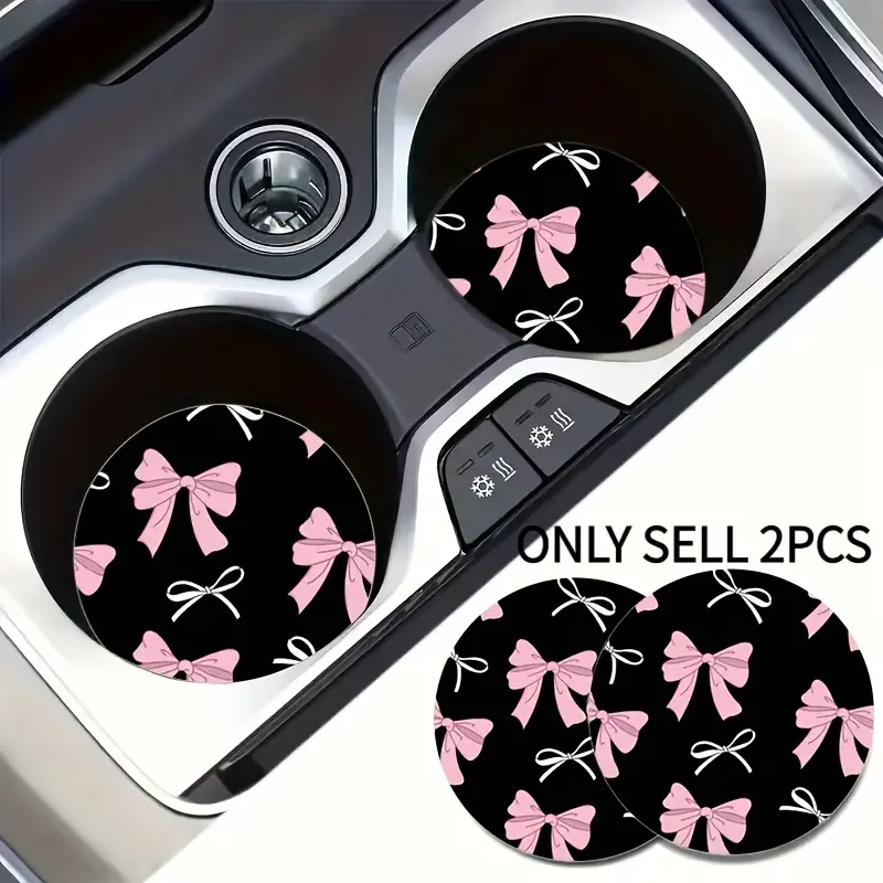 2pcs Set of Bow-pattern Absorbent Car Coasters, Suitable for Women's Car Interiors and Home Tabletops, Designed for Car Cup Holders