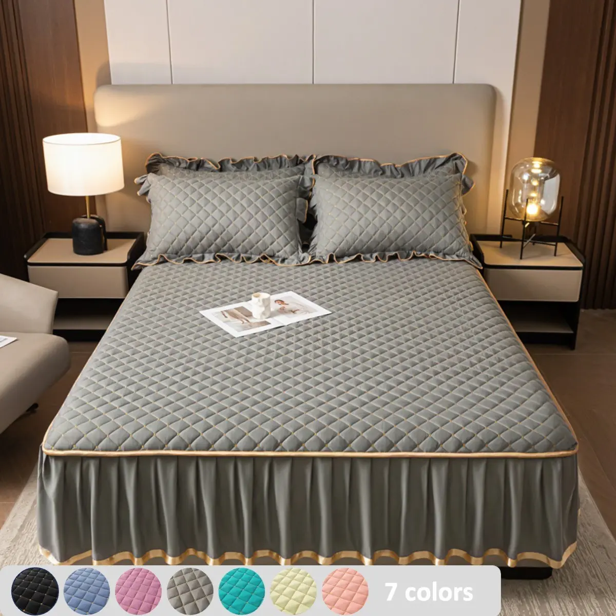 1 Pcs Quilted Bed Skirt Fitted Sheet, Comfortable, Breathable Soft Bedding, High-Elastic Full-Cover Mattress Protector, Dustproof, Stain-Resistant and Machine Washable, Hotel Bedding, 11.8-Inch Deep Pocket, Fits Twin/Full/Queen/King Beds