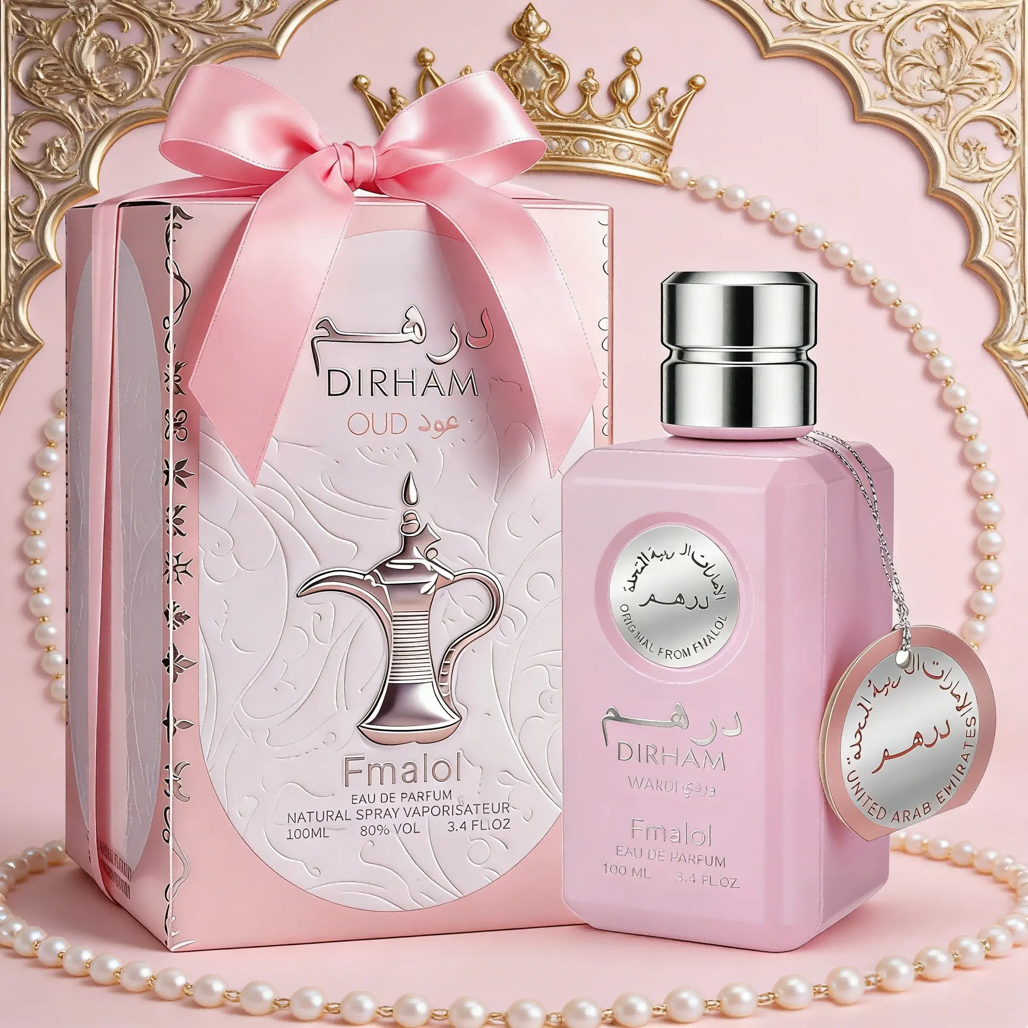 Arabian Ladies' Perfume, a fresh floral woody fragrance that enhances feminine elegance. Rich and long-lasting, 100ml (3.4oz). Featuring exquisite Arabic engraving design, suitable for daily commuting and special occasions. An ideal festive gift.