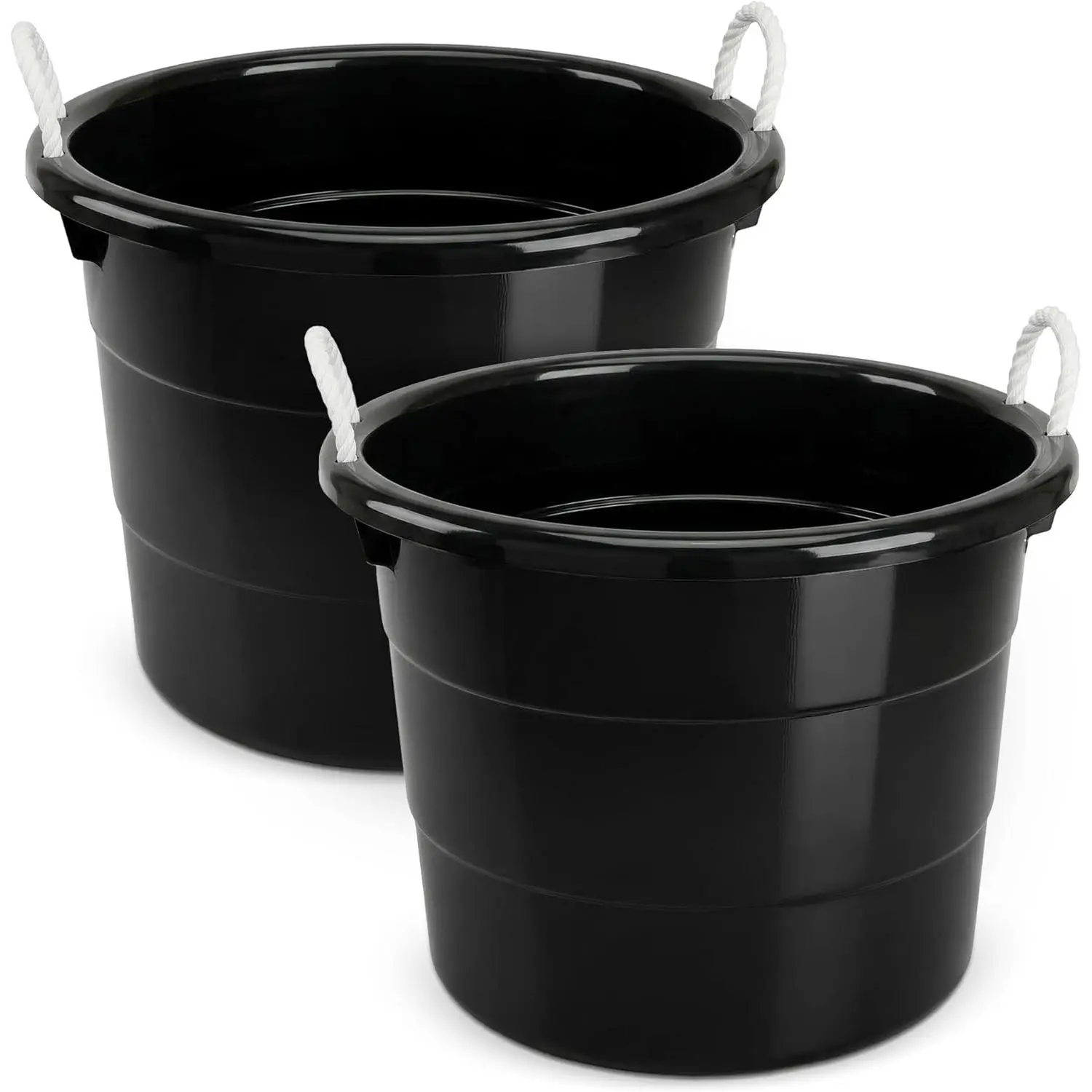 2-Pack Utility Tub, Large Plastic Storage Bucket with Rope Handles, 18 Gallon, Black - Portable Indoor and Outdoor Buckets for Kitchen, Laundry, Garden, Bathroom, and Garage Organization