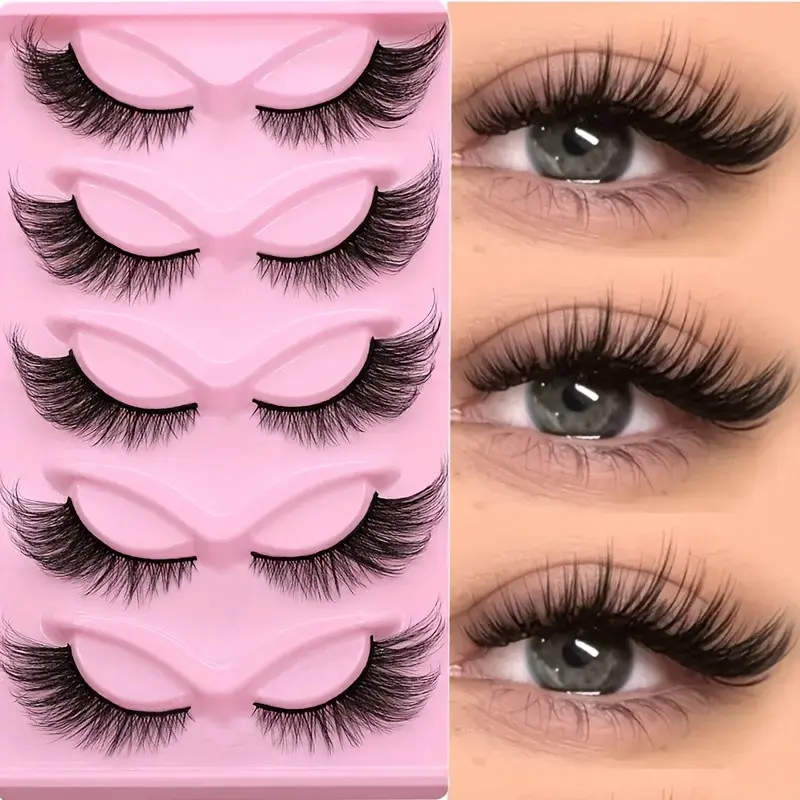 5 Pairs Cat Eye False Eyelashes, 3D Faux Mink Fluffy Soft Wispy, Natural Look Fake Eyelashes, Reusable for Daily Makeup Extensions