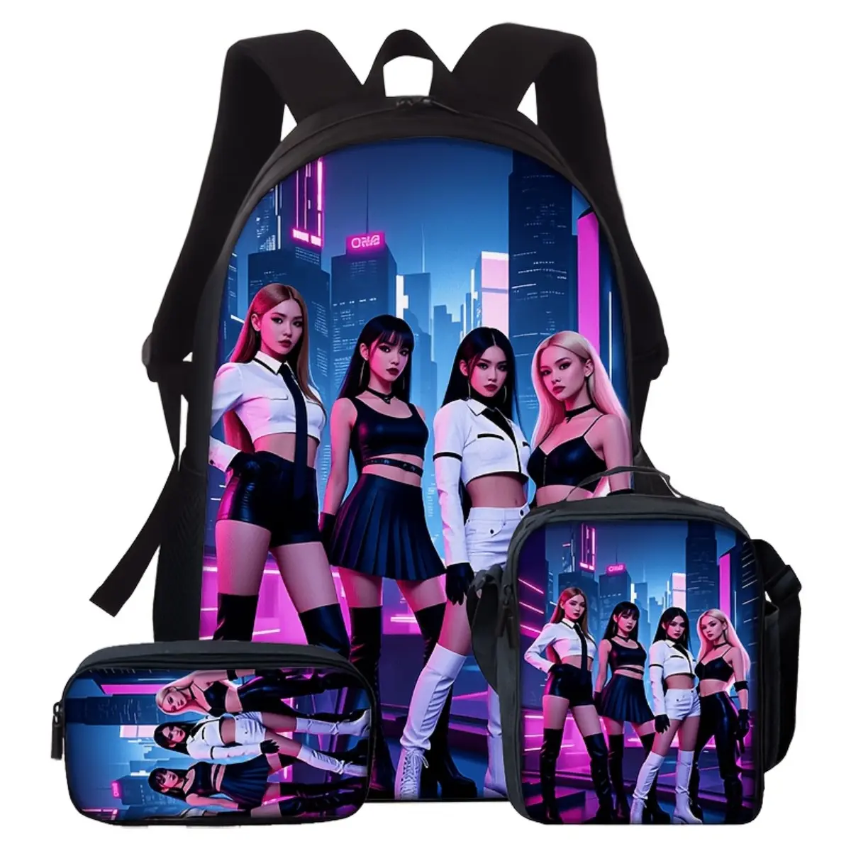 3pcs Casual Backpack Set Anime Fashionable Women's Team Patterned Backpack Set Fashionable Printed School Bag Including a Large-capacity Backpack, Clutch Bag, Crossbody Bag, Coin Purse, Multifunctional Light Travel Backpack, Travel Bag Adjustable Sho