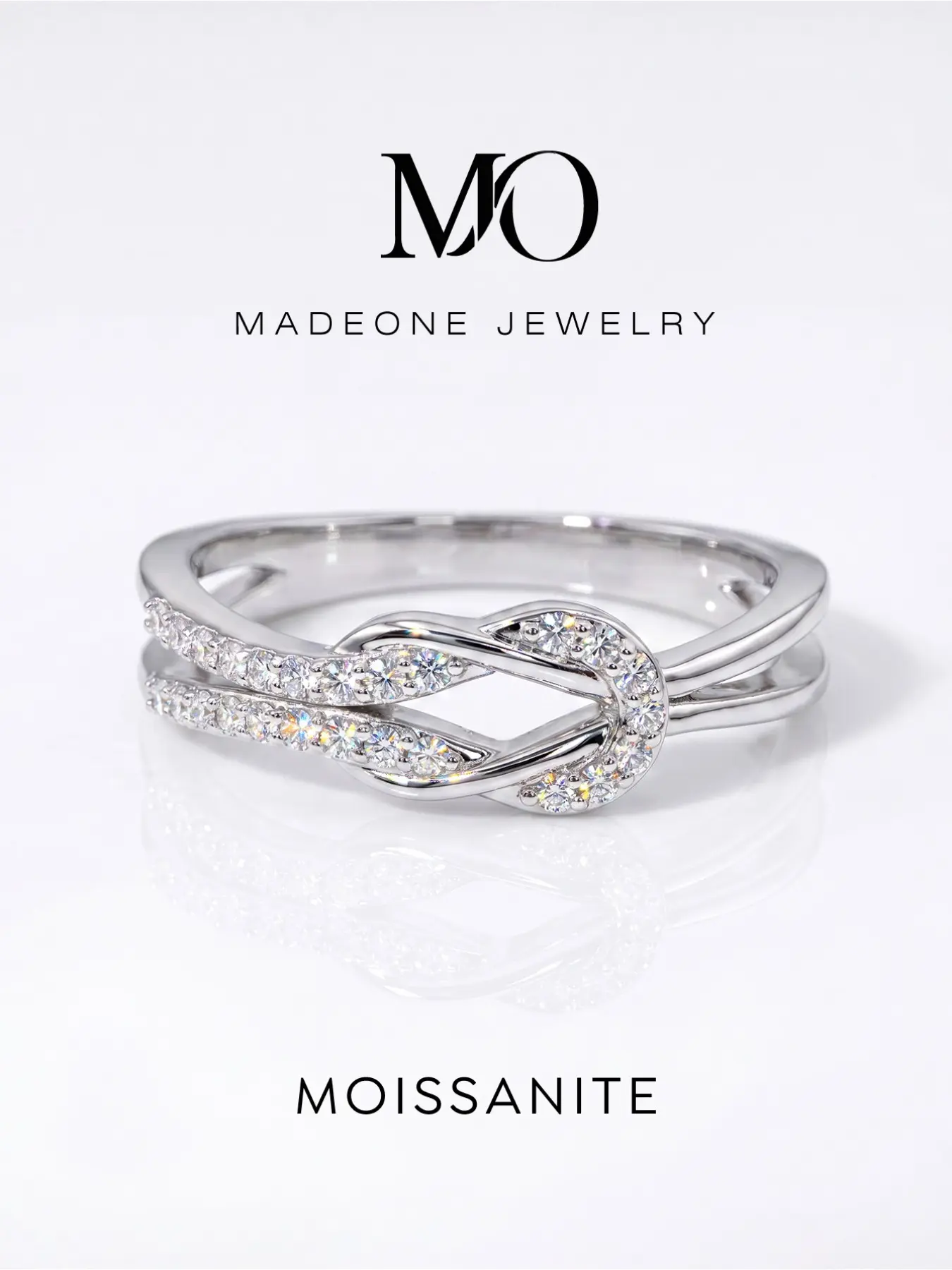 Infinity Knot Moissanite Copper Band Ring for Women, Twisted Interwoven Design Paved With Sparkling Moissanite Stones, Smooth Polished Comfort‑Fit Band, Gold & Silver Tone, Stackable Jewelry for Wedding, Anniversary & Daily Dating Occasions.