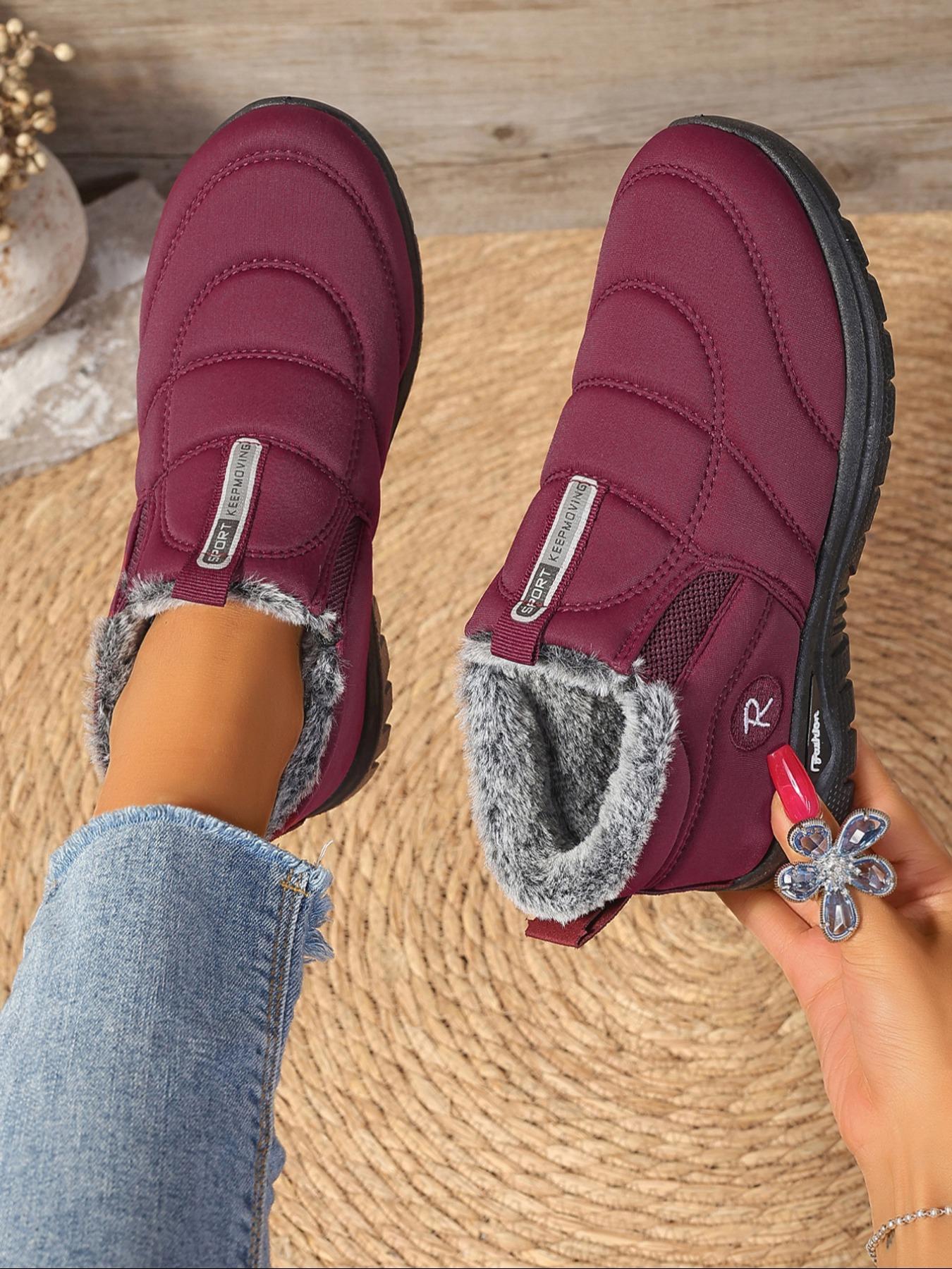 Women's Solid Color Plush Lining Snow Boots, Winter Booties, Casual Comfortable Warm Ankle Boots for Fall & Winter, Non-slip Sneakers for Women & Girls, Furry Boots