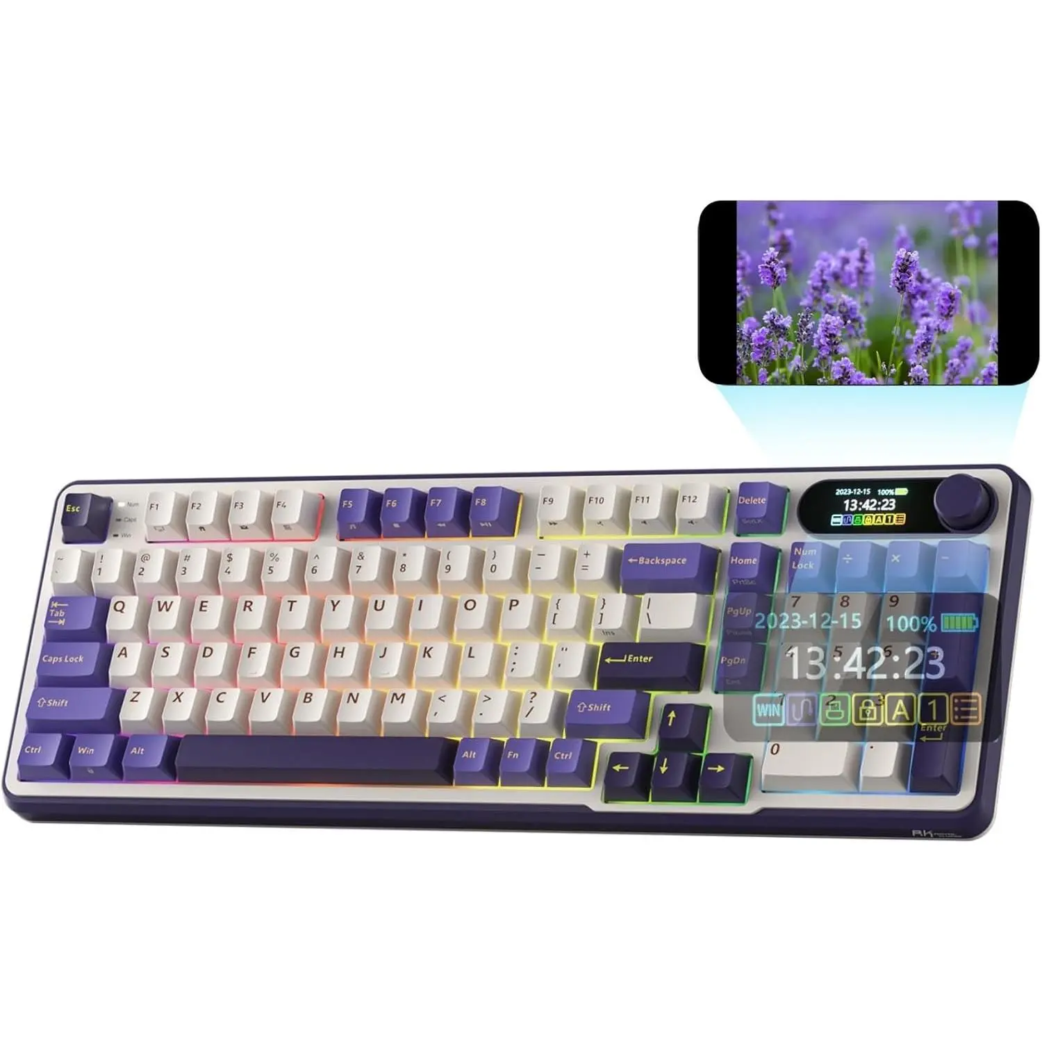 RK ROYAL KLUDGE S98 Wireless Mechanical Keyboard w/Smart Display & Knob | 96% Top Mount RGB Gaming Keyboard BT/2.4G/USB-C, Hot Swappable, Cushioned 5-Layer Noise Dampening, Massive Battery, 98 Keys sohochic