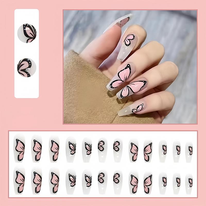 Wavymy Hair 1 Set  Fake Nail ,Fashion Press On Nail For Women & Girls DIY Nail Art ,Elesgant Stick On Nail Kit Random Color