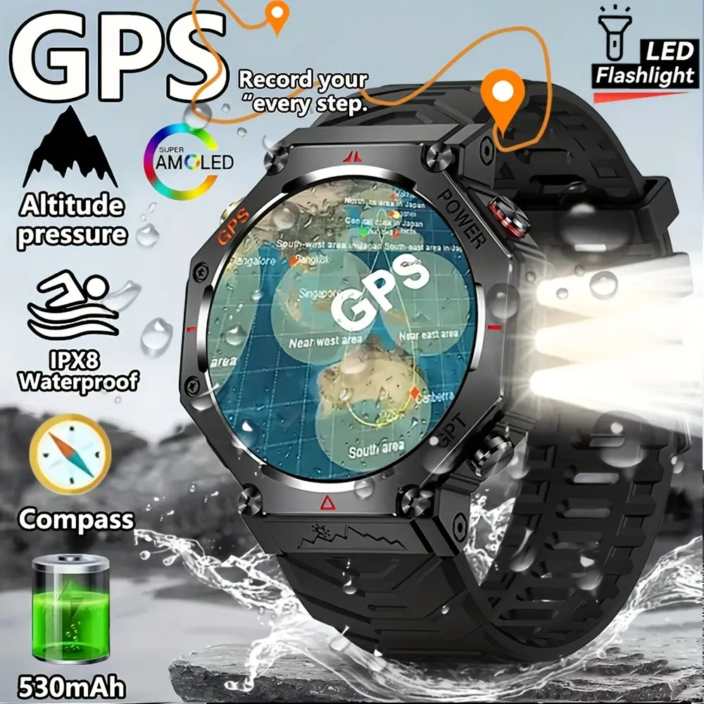 New 530mah Smartwatch for Men and Women, GPS, Wireless Calling, Altitude, Barometer, Compass, 100+ Sports Modes, Step Counter, iOS/android Compatible