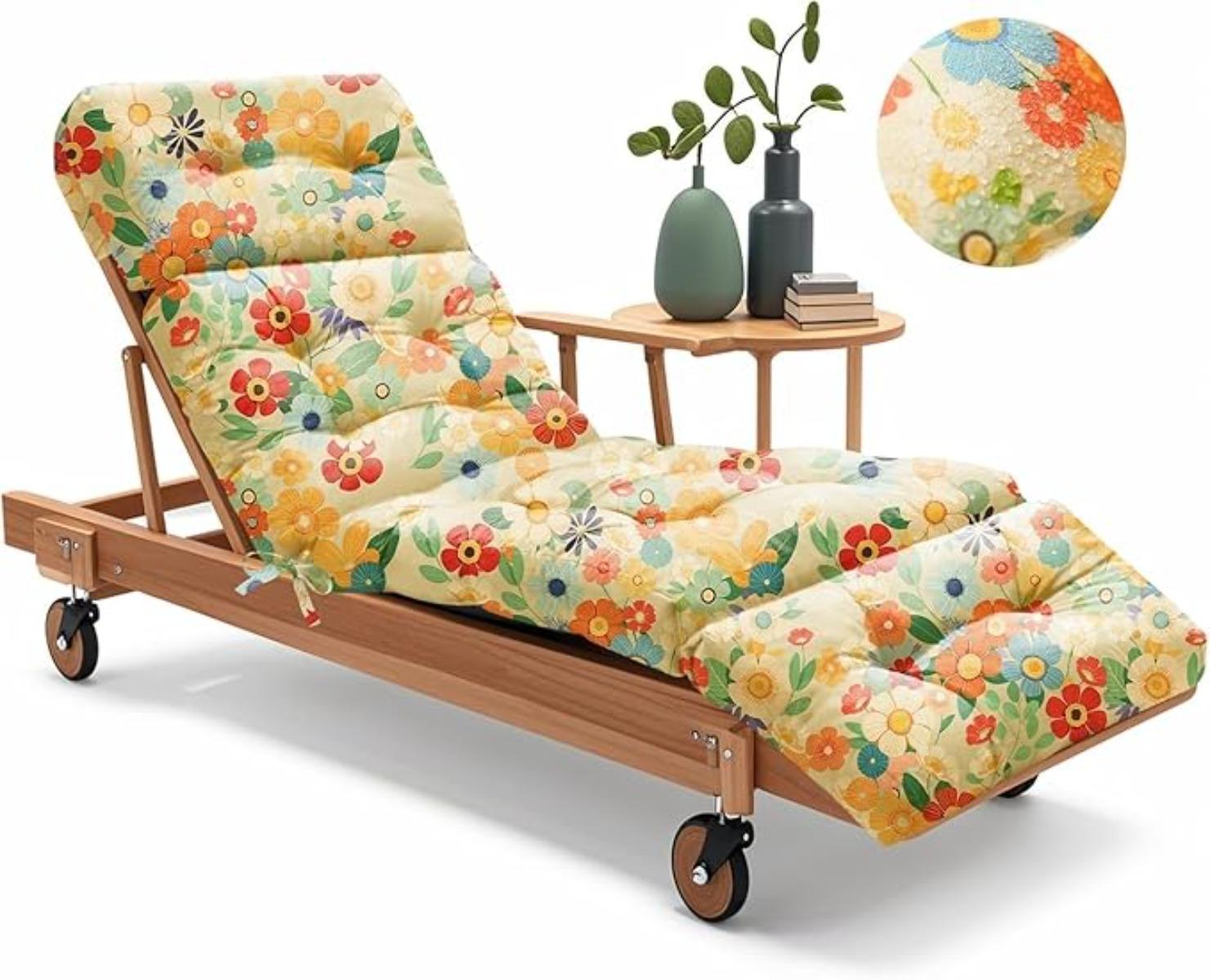 Outdoor Chaise Lounge Chair Cushion 75.1 x 22.8 x 4.7 Inches 100% Waterproof Replacement Cotton Patio Pool Lounge Chair Cushion for Outdoor Furniture with Ties