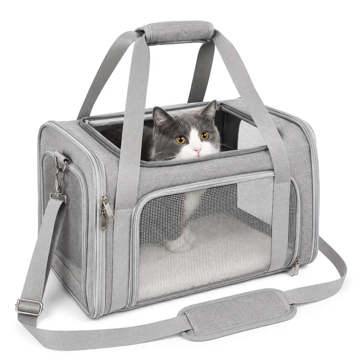 Portable Pet Carrier Bag for Small Dogs & Cats, Breathable Mesh Soft-Sided Cat Travel Bag with Detachable Mat, Puppy Animal Carrier for Travel
