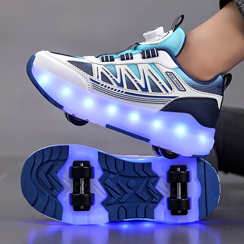 Kids' Roller Skate Shoes, Fashion Sneakers with Rechargeable LED Lights and a Single Detachable Wheel, Detachable Wheels