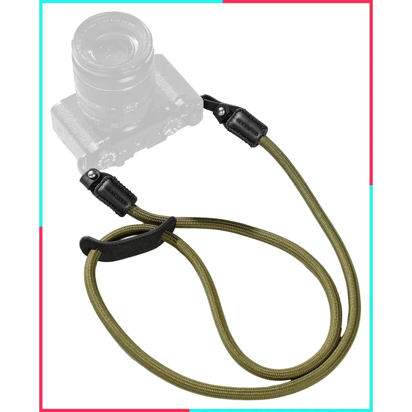 Rope Camera Neck Shoulder Strap, Adjustable Braided Shoulder Strap with O-Ring and Leather Pad