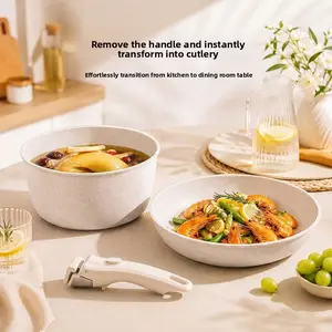 3/4pcsDetachable Handle Carbon Steel Non-Stick Cookware Set, Household Wok & Frying Pan Combo