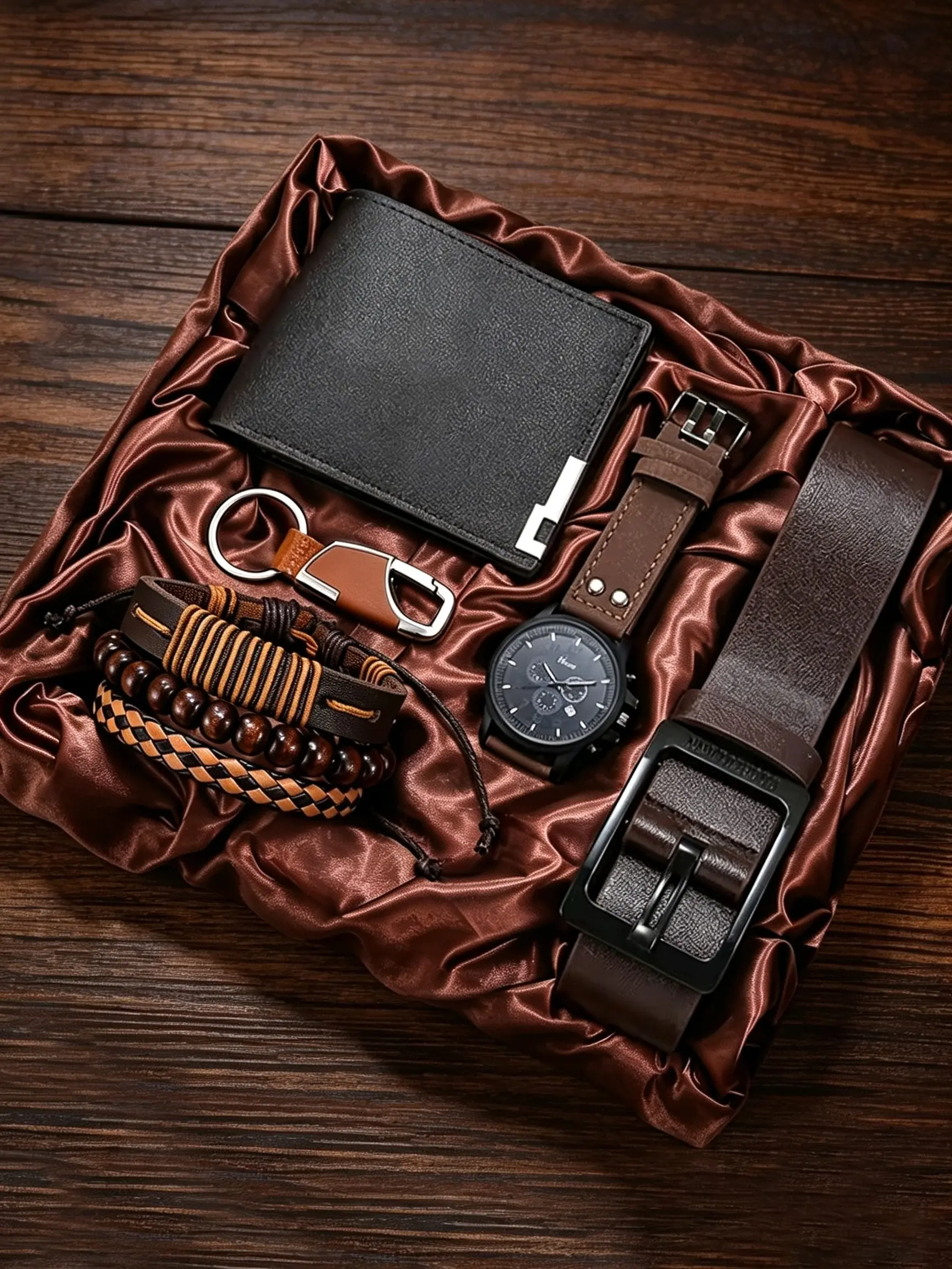 7pcs Men's Luxury Gift Set, Accessories Set, Belt Wallet Watch Bracelet Keychain, Business Casual, All Seasons, Perfect for Holidays and Birthdays