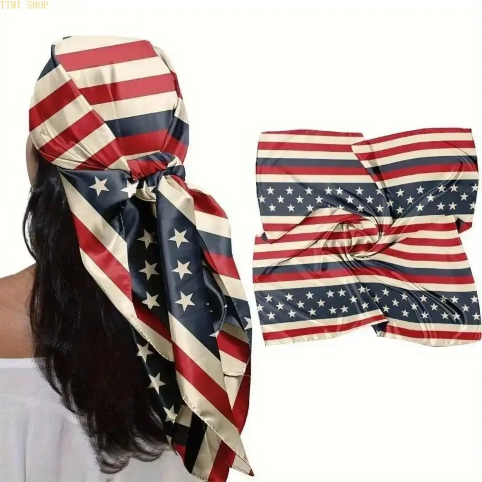 Patriotic Red White Blue Square Flag Bandana, Versatile Unisex Head Wrap Neck Scarf, Multi-Purpose Casual Headwear for Holiday Events Daily Outdoor Wear