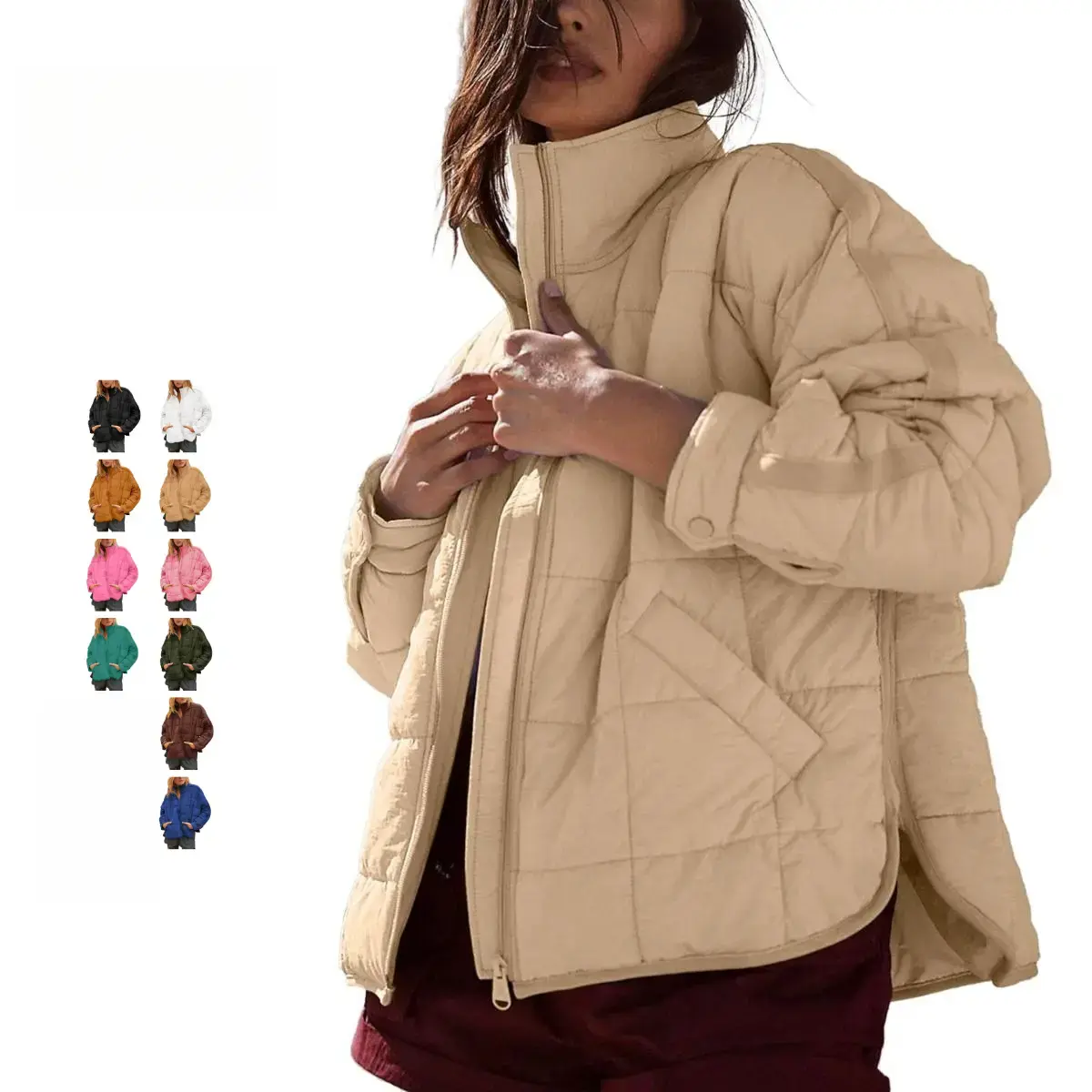 Women's Quilted Puffer Jackets Lightweight Zipper Short Padded Coat With Pockets TikTokShopBlackFriday Long Sleeve