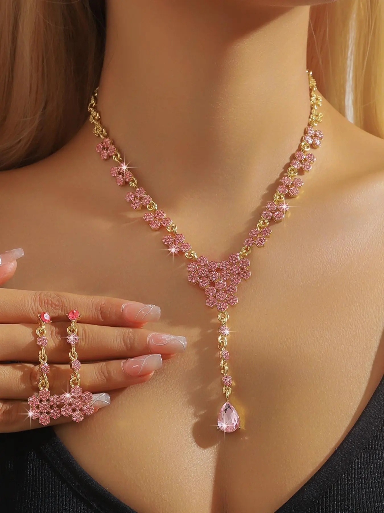 3-piece sparkling bridal wedding jewelry set, fashionably elegant and luxurious star-shaped earrings and necklace combo set, accessories for wedding party banquet wedding dresses