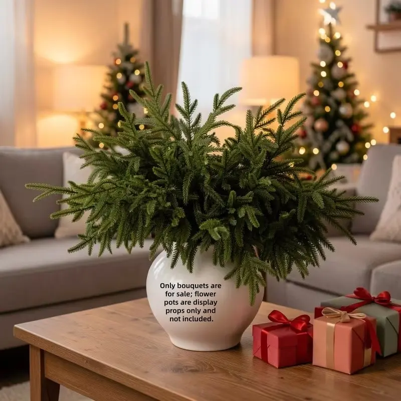 16 Pcs Artificial Norfolk Pine Branches, Flexible Bendable Pine Needles, Ideal for Vases, Gardens, Crafts, Indoor Outdoor Decor, Holidays