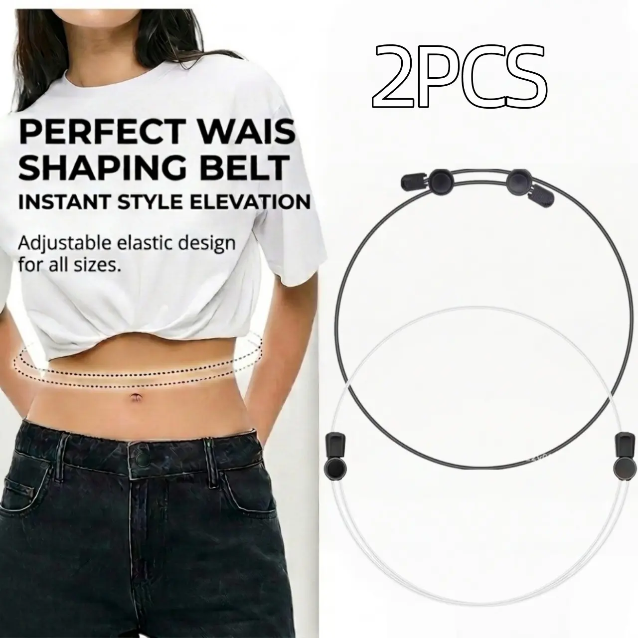 2-Pack Invisible Design Elastic Material Clothing Strap, Adjustable Sweater & Blouse Hem Shortener Band, Invisible Fixing Cord for Oversized Tops Daily Outfit, Perfect Waist Shaping Belt Tailored Appearance Instant Style Elevation