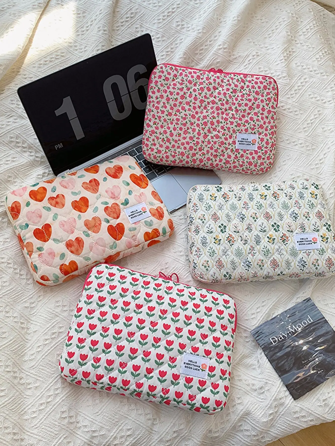 Korean INS Cute Floral Heart Laptop Sleeve for 13 14 Inch Laptop, Shockproof Slim Tablet and Notebook Case 11 15 15.6 Inch Student School Gift