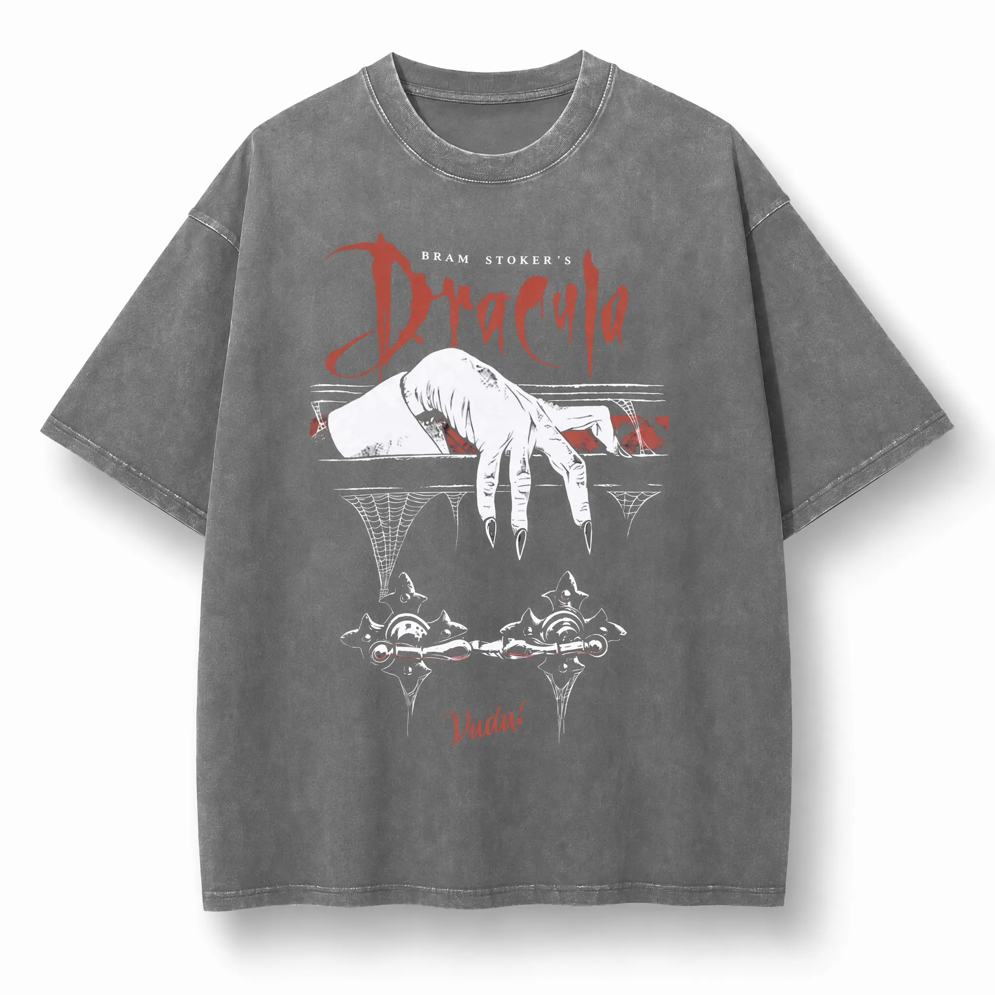 Men's Bram Stoker’s Dracula Graphic Art Round Neck Short-Sleeve Casual Acid-Washed T-Shirt, Horror Vintage Tops