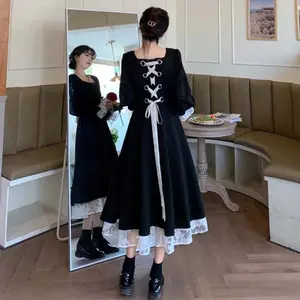 Retro Heben Style Women's Student Dress Slimming Long Waist-Cut Spring Autumn New Design Commute Style  Knot Short S...