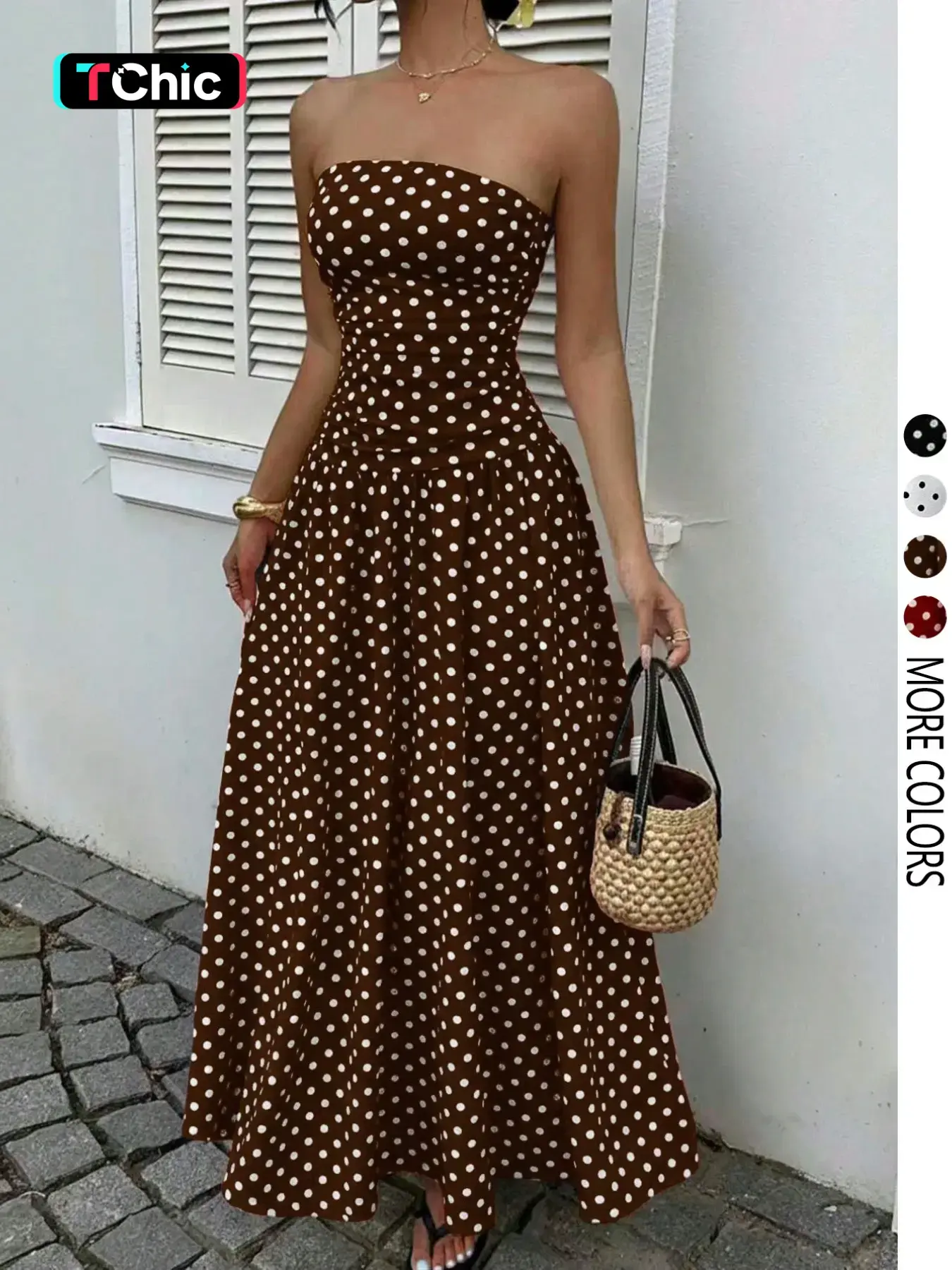 Women's Elegant Chic Fashion Polka Dot Strapless Dress, Elegant Formal Style Stylish Sleeveless Maxi Dress for Parties and Casual Wear Womenswear, Elegant Evening Dress, Formal Dress