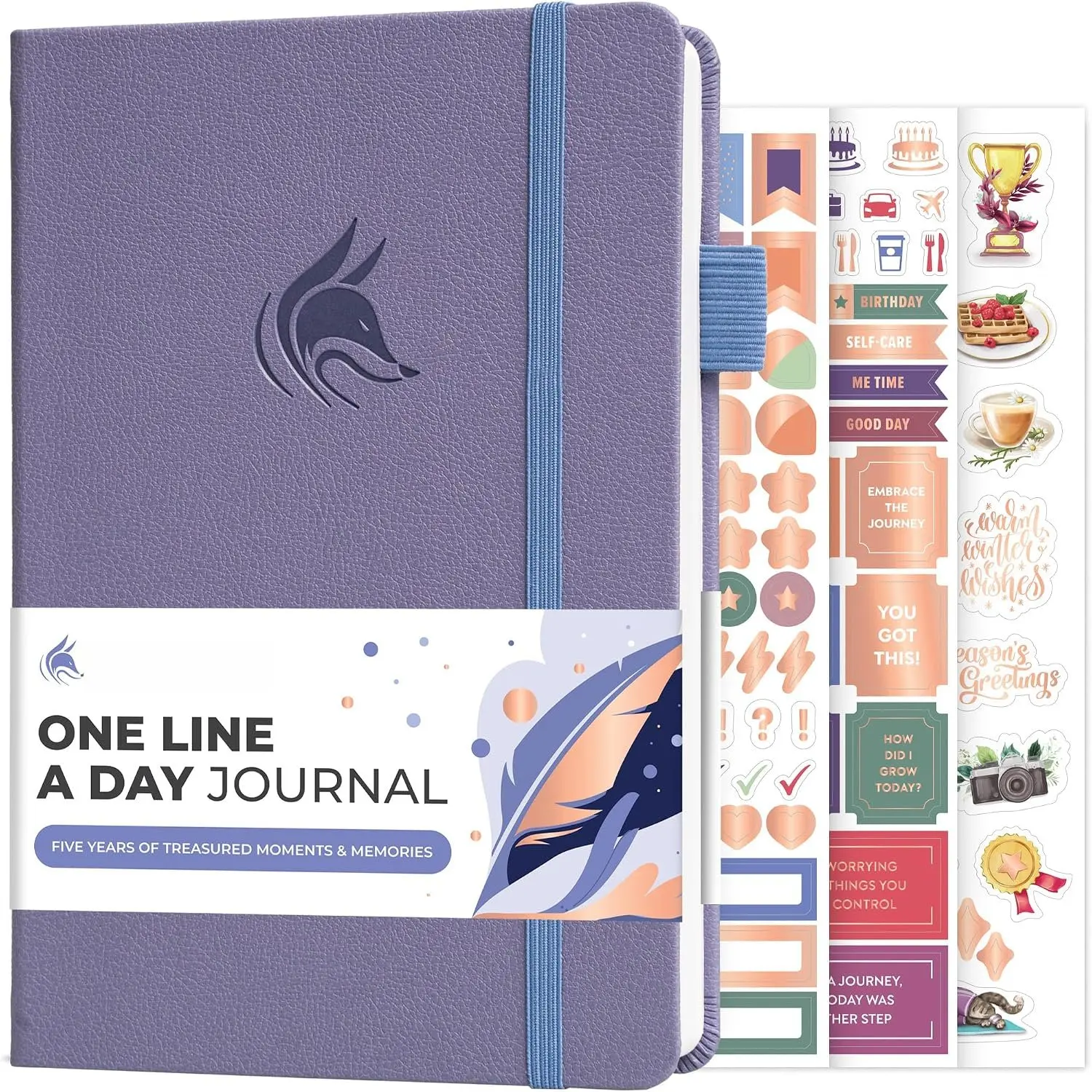 Line a Day Journal 5-Year Diary for Women & Men Lavender | Comes with stickers, 1 sentence a day five-year journaling, 365 daily pages, undated multi year hardcover journal, 120gsm