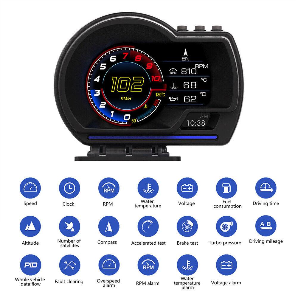 Car OBD2+GPS Head Up Digital Display Gauge Speedometer, KM/H MPH with OBD Multifunctional LCD Ambient Light Multi-Function Display truck accessories