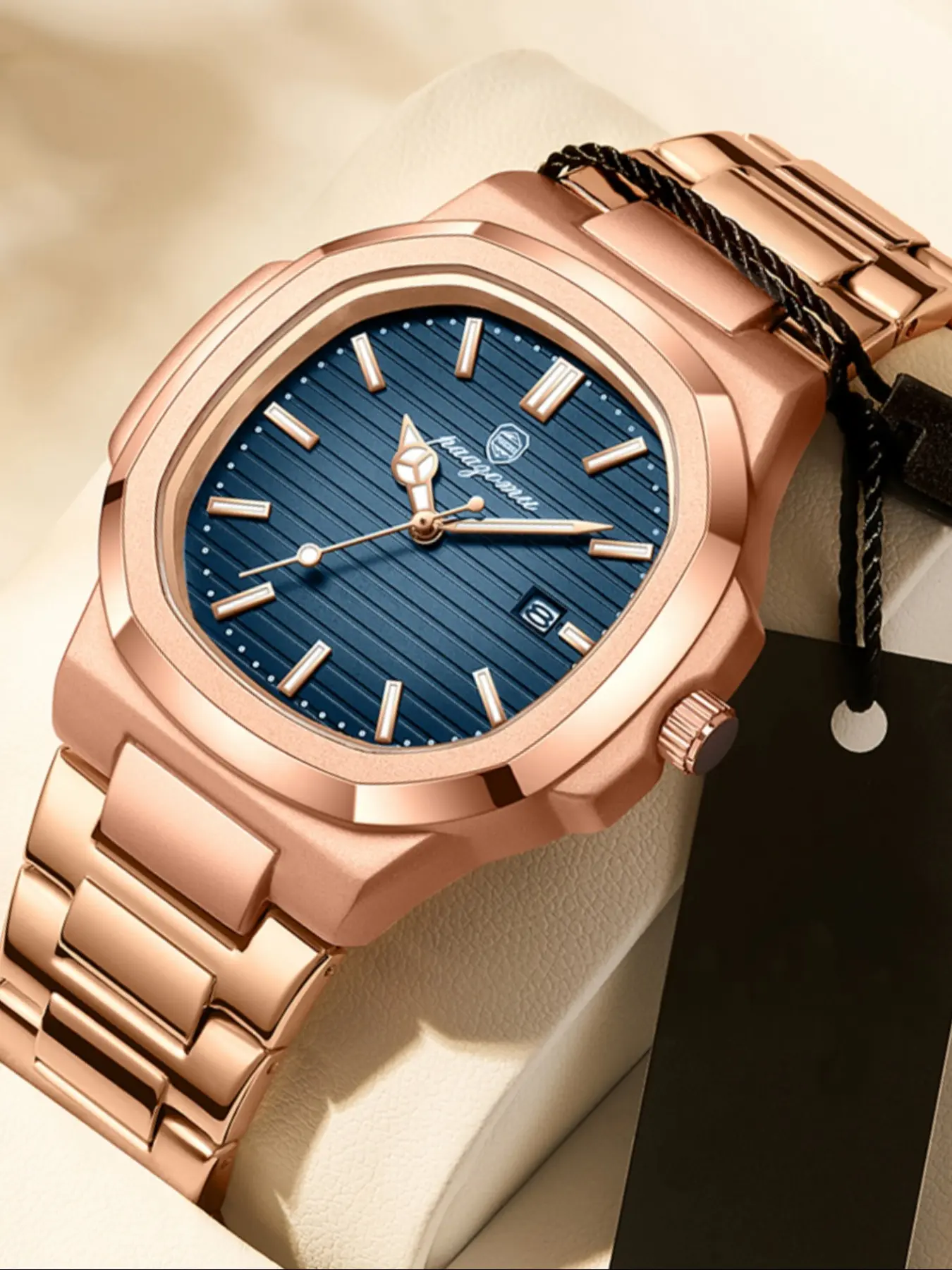 Luxury Men's Square Luminous Waterproof Calendar Stainless Steel Watch, High-Quality Quartz Business Watch, Perfect Gift for Family and Friends