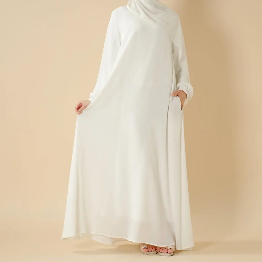 Women's Premium Polyester Nida Zoom White Abaya, Everyday Loose Islamic Modest Clothing (MA233)