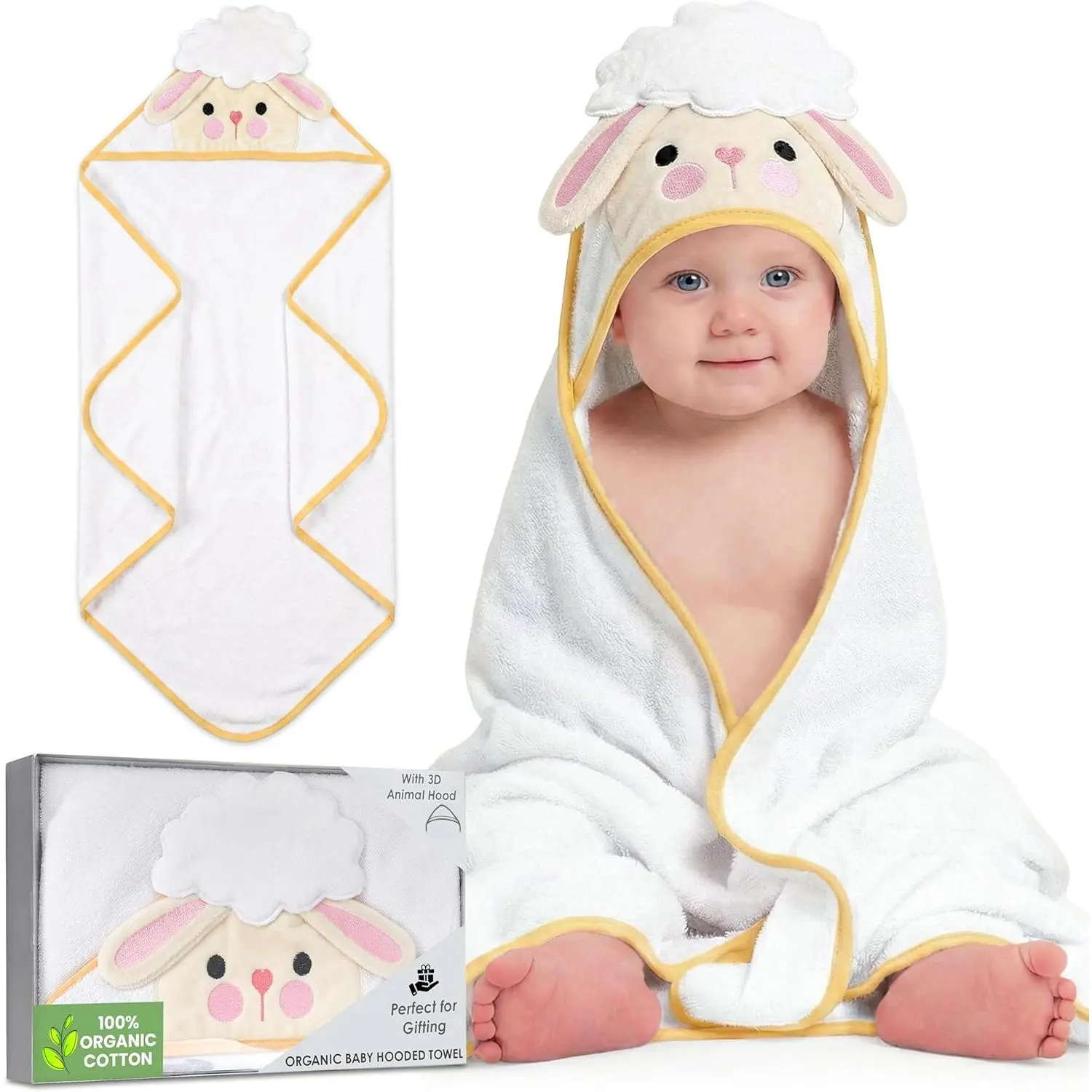 Baby Towels  Newborn 100% Organic Cotton Hooded Design, Large Size Toddler Towels, Ultra-Soft & Absorbent Bath Towel  Newborns, Infants, Toddlers, Boys & Girls with Animal Hood