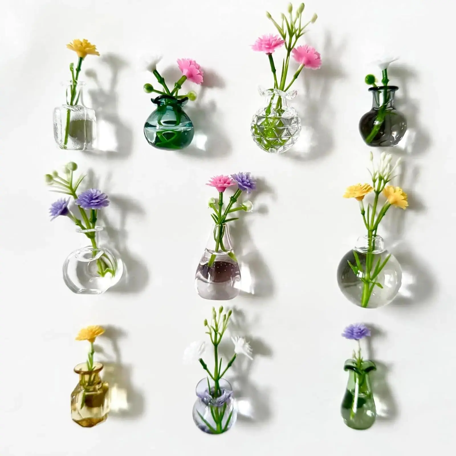10Pcs Cute Mini Flower Pot Magnets, Strong Magnetic Glass Vases for Refrigerator, Whiteboard & Lockers, Fun Decor for Small Plants & Notes, Perfect Spring Gift Idea
