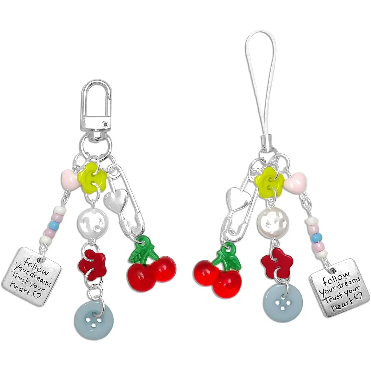 2 count Cute Phone Charms Aesthetic Y2k  Guitar Strawberry  Phone Straps Key Chains for  Bags Camera