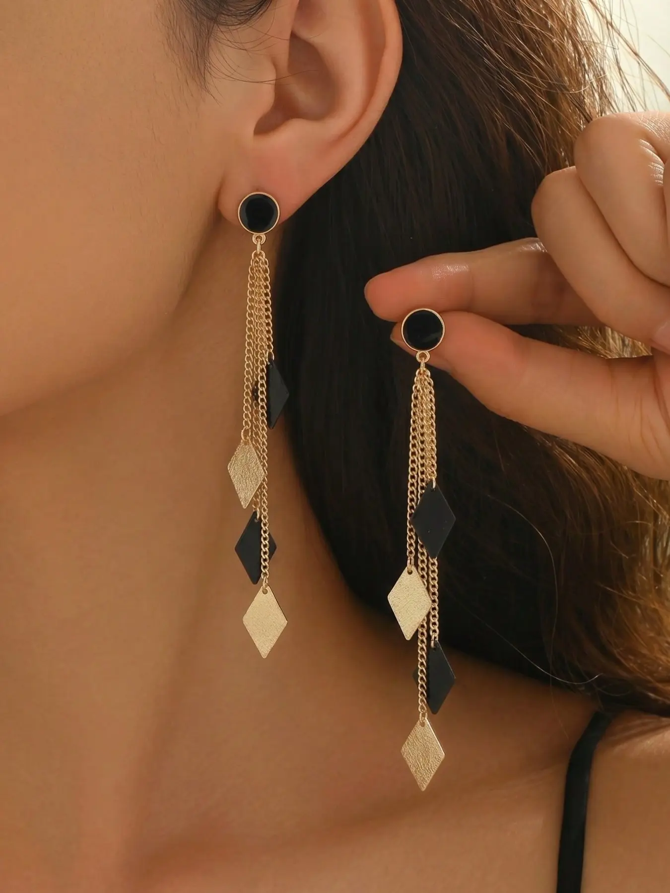 Summer Creative Women's Fashion Dangle Earrings, Elegant Vintage Long Fringe Ear Cuffs, Geometric Metal Plates, Party & Gift Jewelry