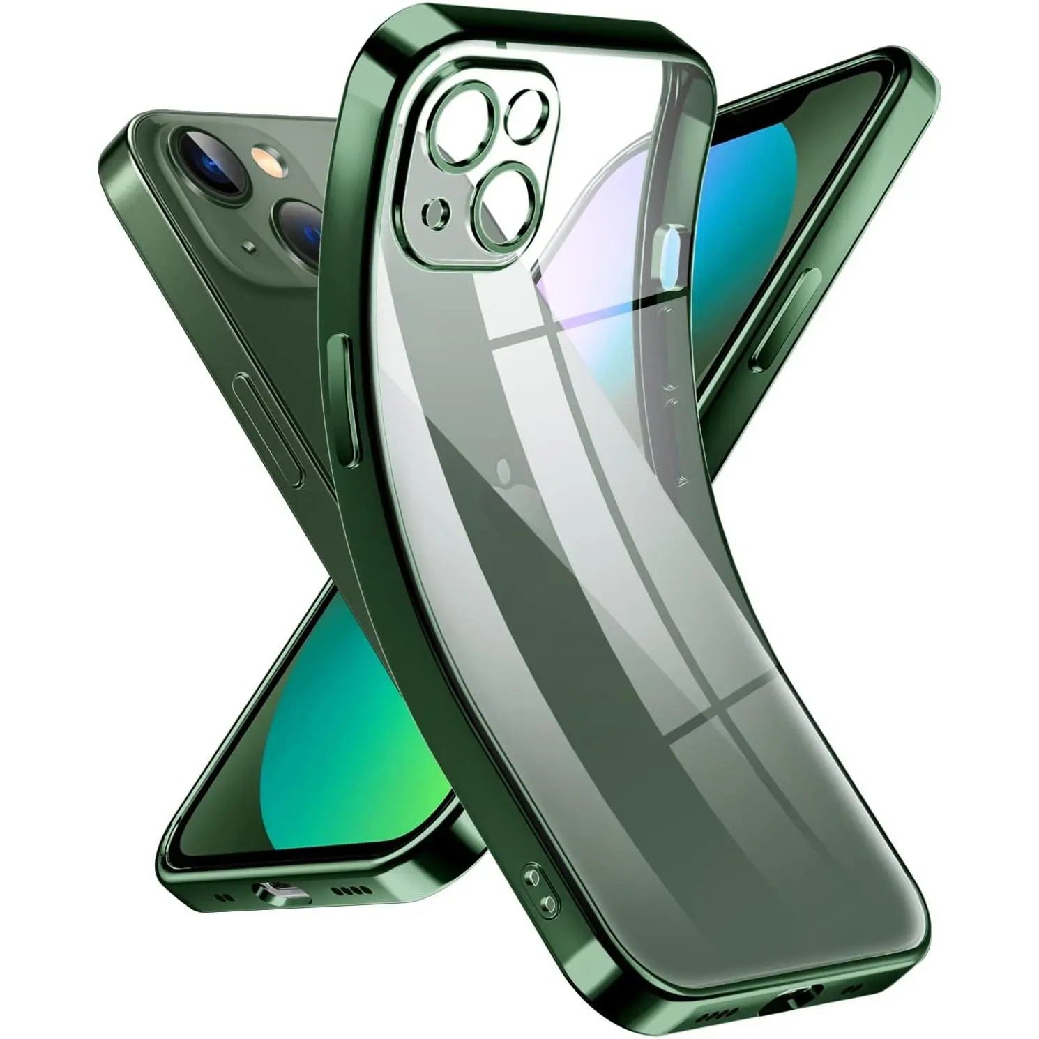 Supdeal Crystal Clear Case for iPhone 13 Mini, [Not Yellowing] [Camera Protection] [Military Grade Drop Tested] Transparent Shockproof Protective Soft Silicone Slim Cover, 5.4 inch, Dark Green