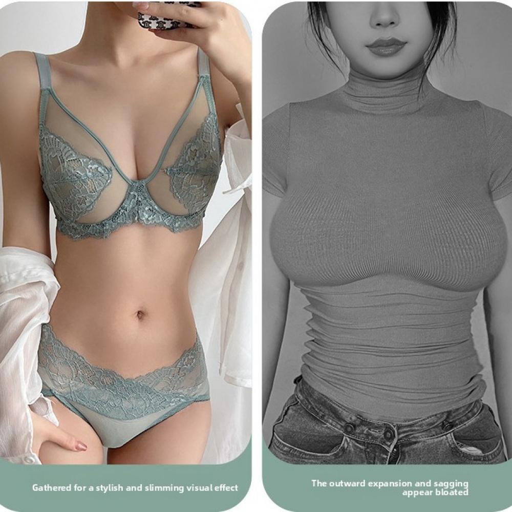 Thin, Breathable Set: Full-Cup Push-Up Bra with Side Support and Anti-Sagging Features, Plus Size (2PCS)