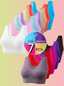 Random Color【Plus Size】Women's Soft Comfortable Seamless Bra,Breathable Elastic Basic Top,Lady Lingerie Casual Underwear, No Padding,Perfect For Daily Wear,Every Day or Sleeping Wear,All Season, Everyday Essential Bra