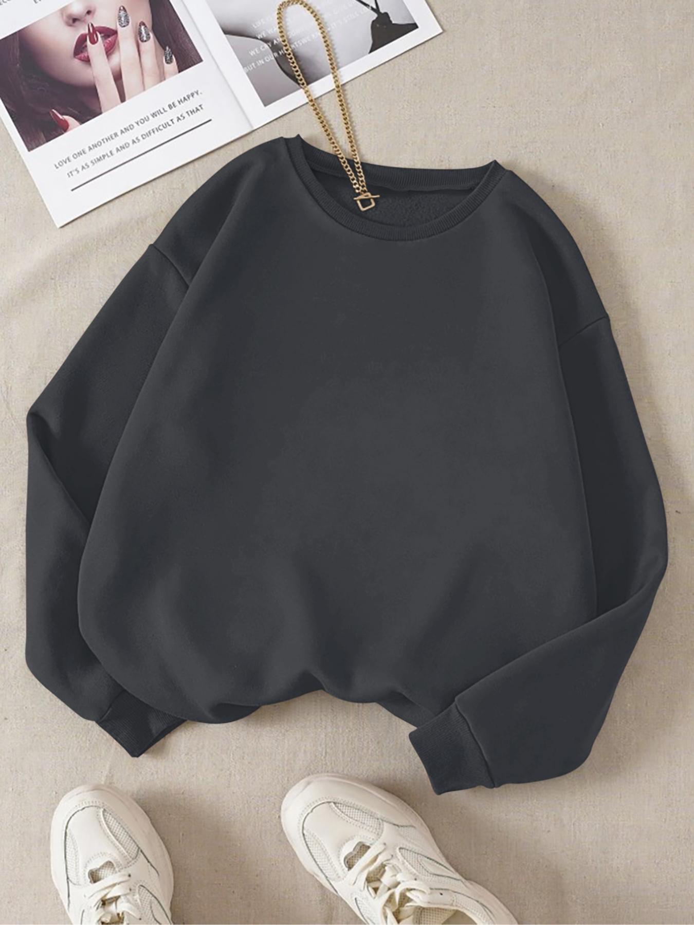 Trendy Solid Color Sports Sweatshirt, Teen Girls Casual Wear, Women's Daily Fashion, Comfortable Breathable Fitted Long Sleeve Pullover