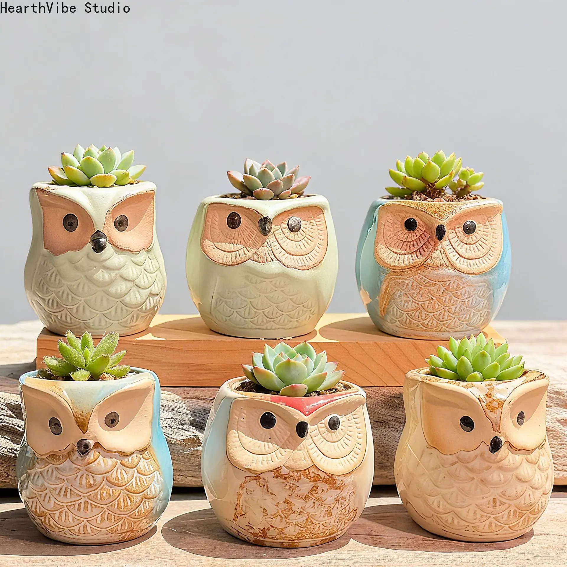 Cute Ceramic Owl Flower Pots & Planters, 2.5 Inch Mini Succulent Container with Drainage Hole for Home Office Decor, Gardening Gift, Nursery Pots, Houseplant Pots