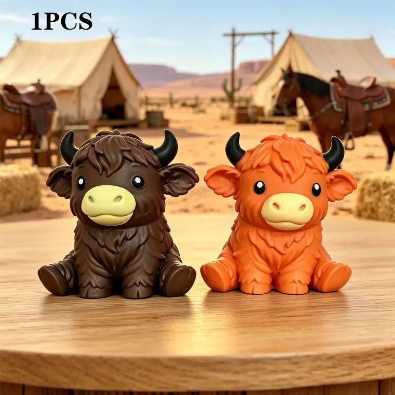 Cute Fluffy Highland Cow Squeezy Toy, Fun Fidget Squishy for Stress Relief, Soft Rebound Cow Stress Ball, Kawaii Anxiety Relief Toy